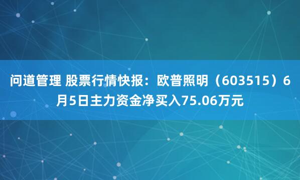 问道管理 股票行情快报:欧普照明(603515)6月5日主力资金净买入75.06万元