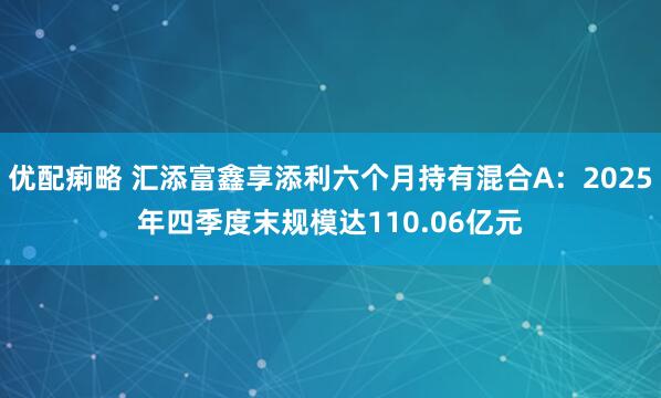 优配痢略 汇添富鑫享添利六个月持有混合A：2025年四季度末规模达110.06亿元